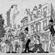 Hôtel de ville, reconstruction, Géo : Dessin humoristique / GEO pour illustrer la reconstruction de l’hôtel de ville suite à l’incendie de 1926, paru dans " La Gazette d’Annonay et du Haut-Vivarais "